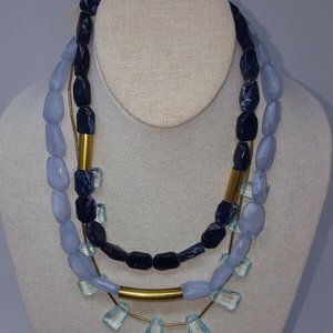 NWOT Loft 3 strand plastic blue beaded necklace fashion jewelry n2